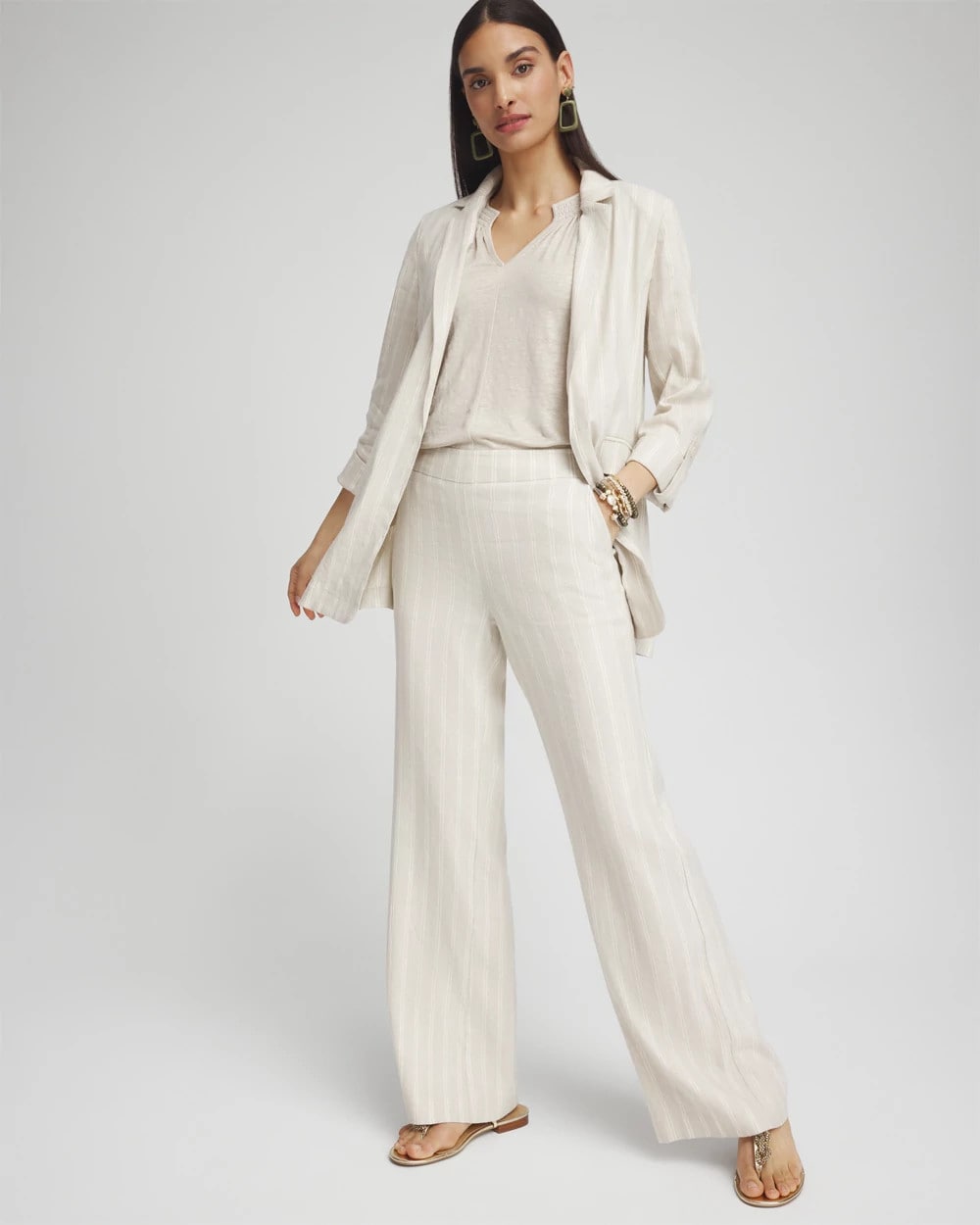 Chico's Linen Blend Stretch Stripe Blazer