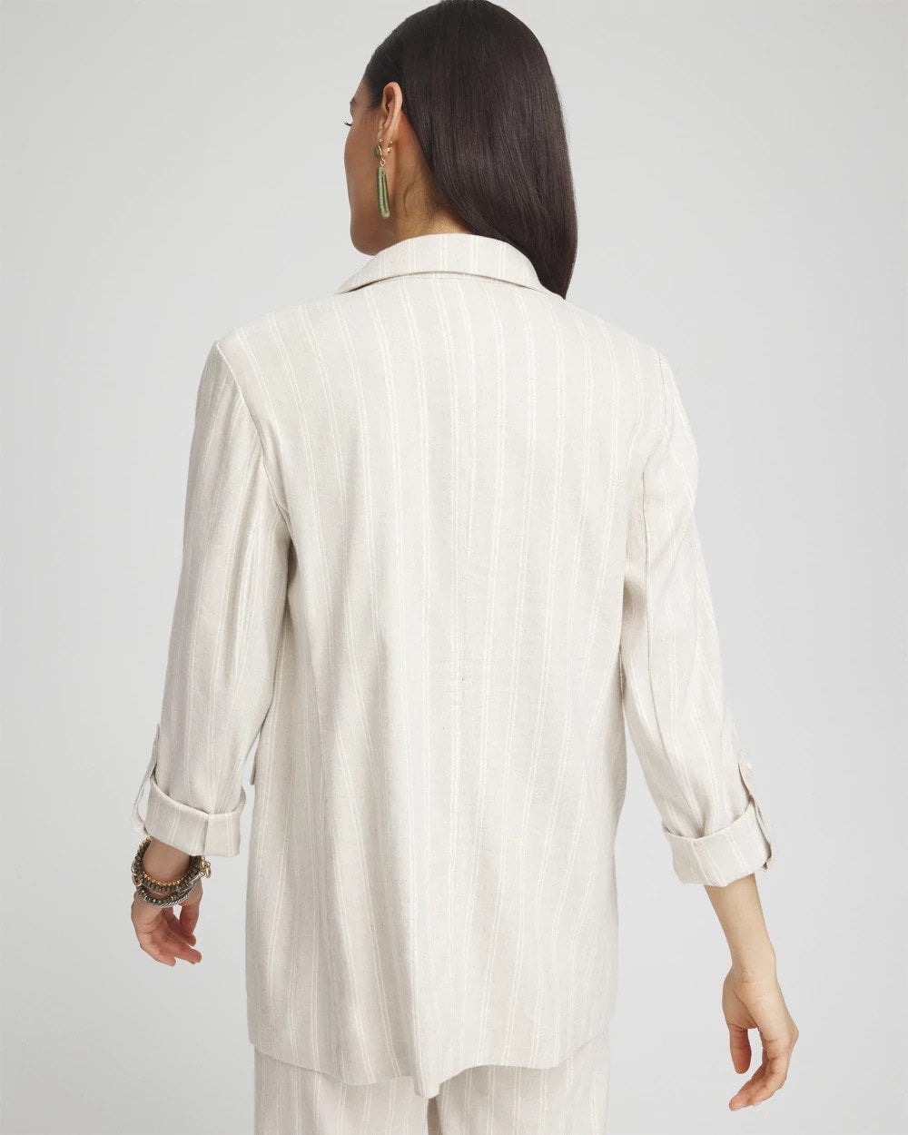 Chico's Linen Blend Stretch Stripe Blazer