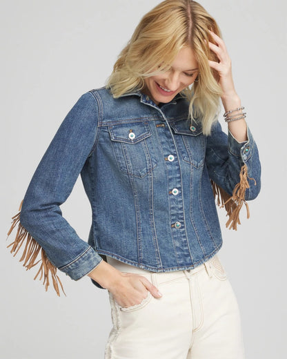 Chico's Cropped-Fit Fringe Denim Jacket
