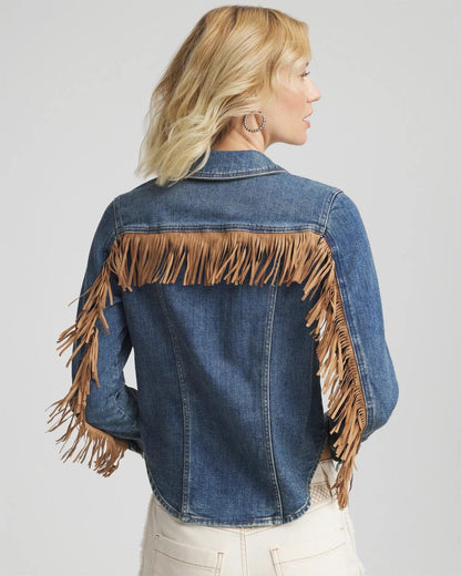 Chico's Cropped-Fit Fringe Denim Jacket