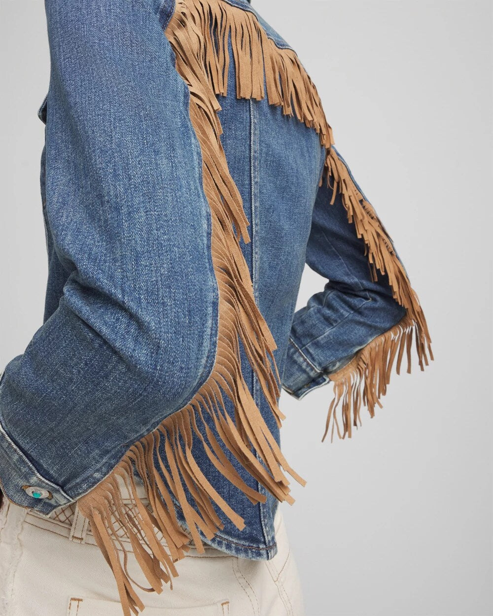 Chico's Cropped-Fit Fringe Denim Jacket