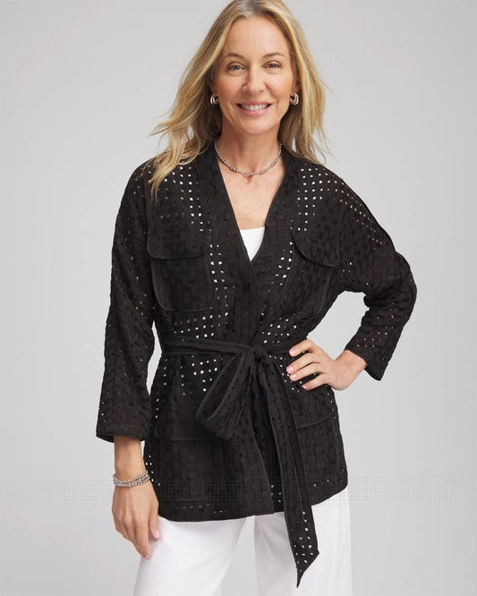 Chico's Open-Stitch Tie-Front Kimono Jacket