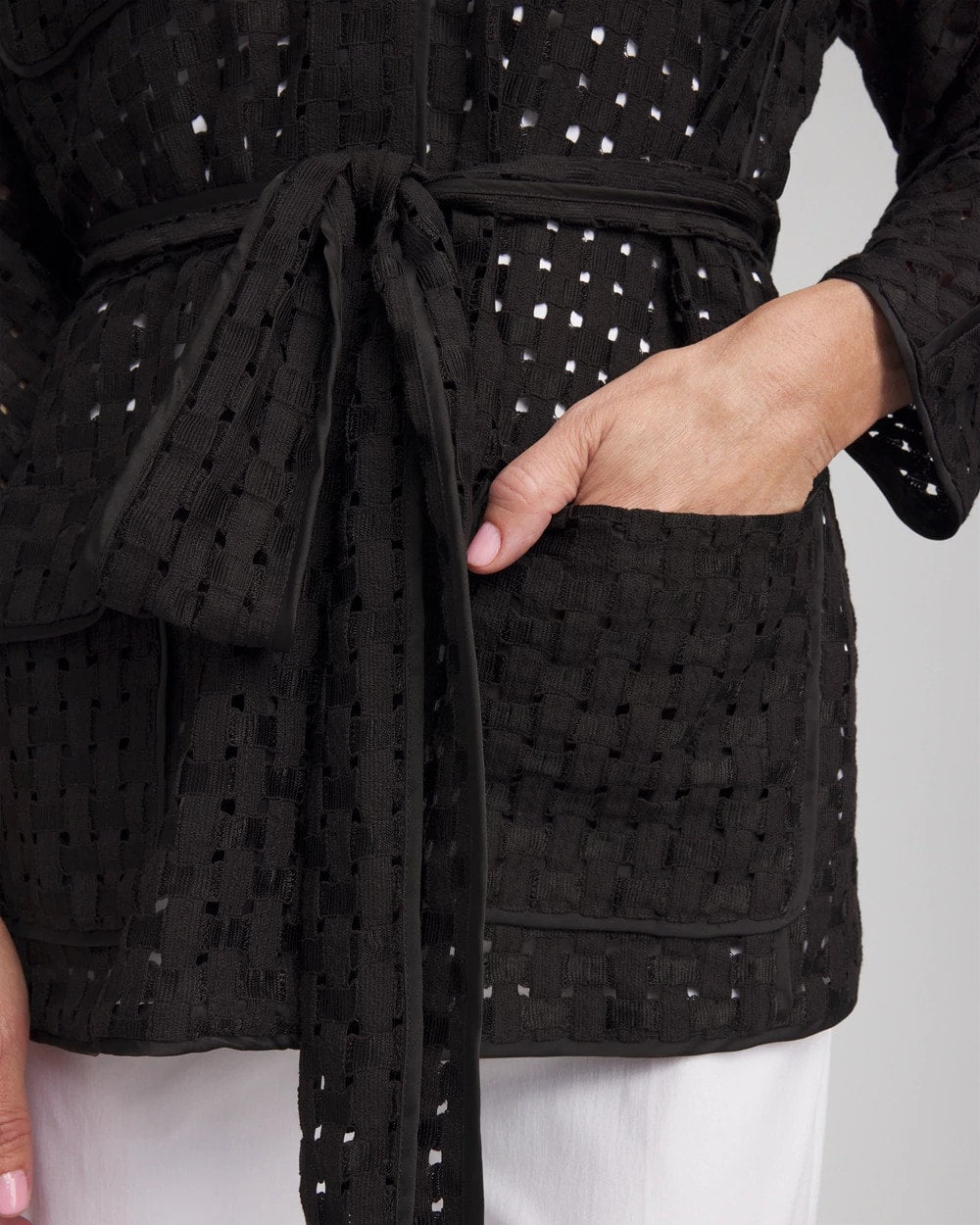 Chico's Open-Stitch Tie-Front Kimono Jacket
