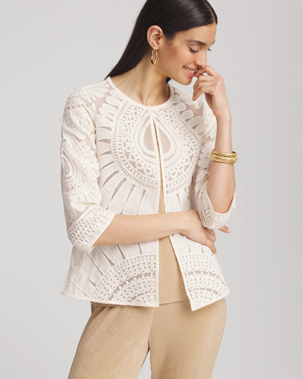 Chico's Travelers™ Collection Embroidered 3/4 Sleeve Jacket