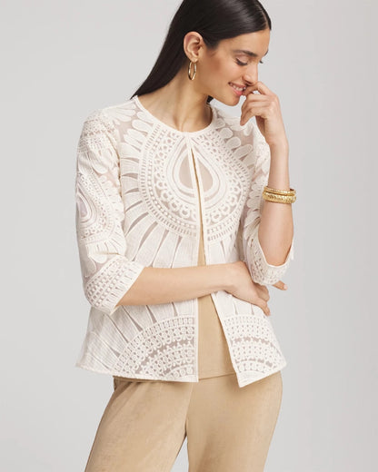 Chico's Travelers™ Collection Embroidered 3/4 Sleeve Jacket