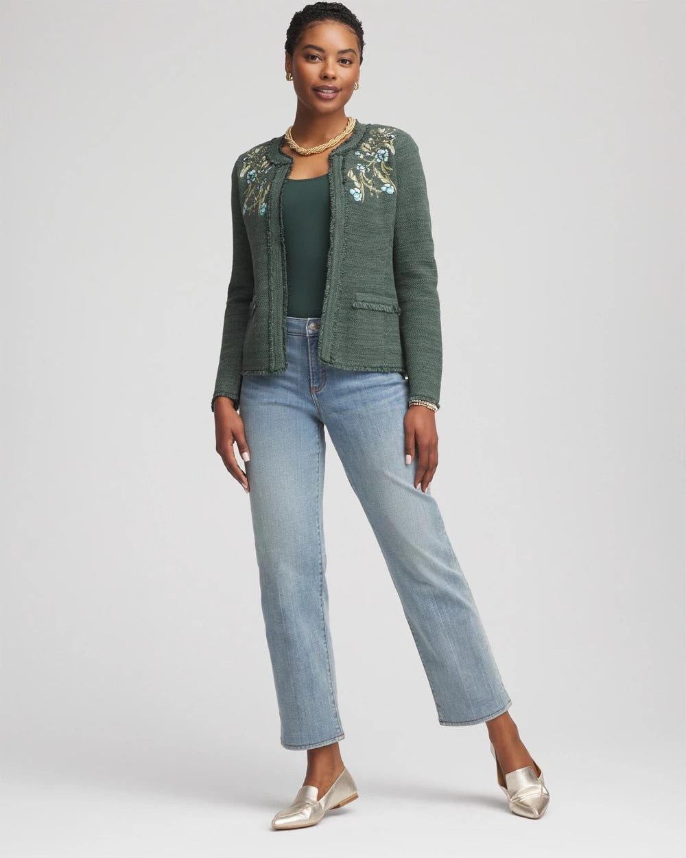 Chico's Embroidered Cotton-Blend Jacket