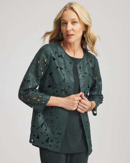 Chico's Travelers™ Collection Faux Leather Floral Jacket