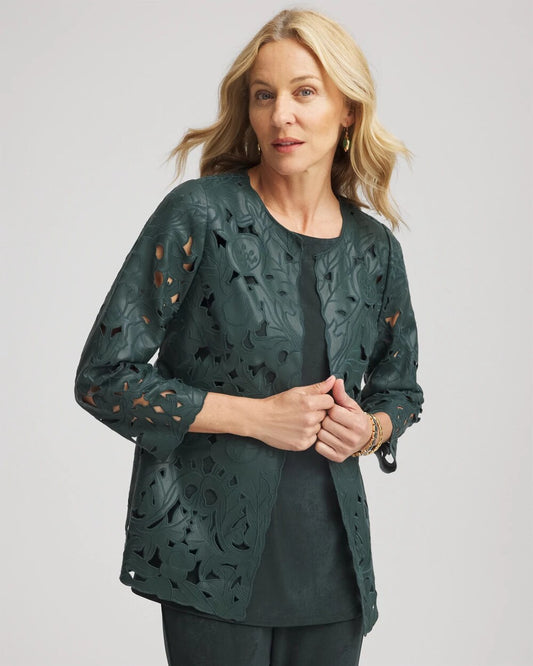 Chico's Travelers™ Collection Faux Leather Floral Jacket