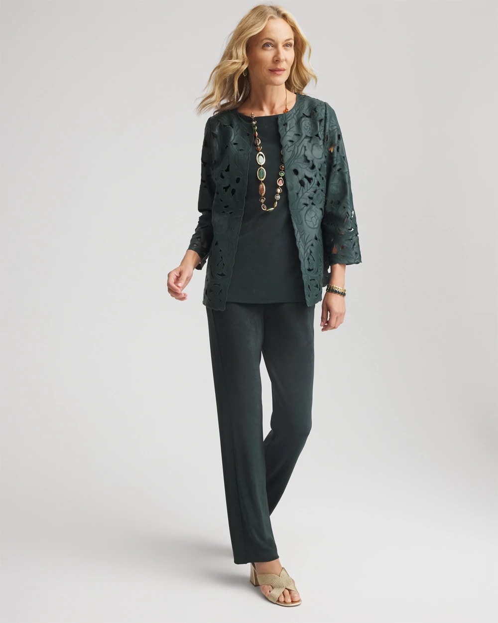 Chico's Travelers™ Collection Faux Leather Floral Jacket