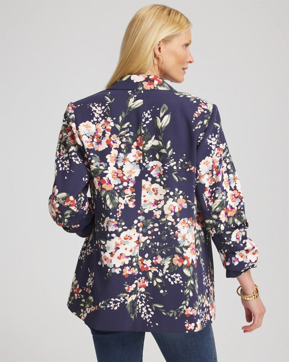 Chico's Floral Ruched Sleeve Blazer