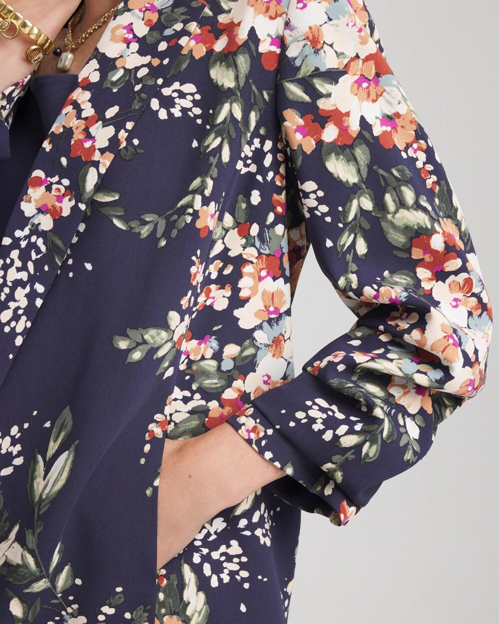 Chico's Floral Ruched Sleeve Blazer