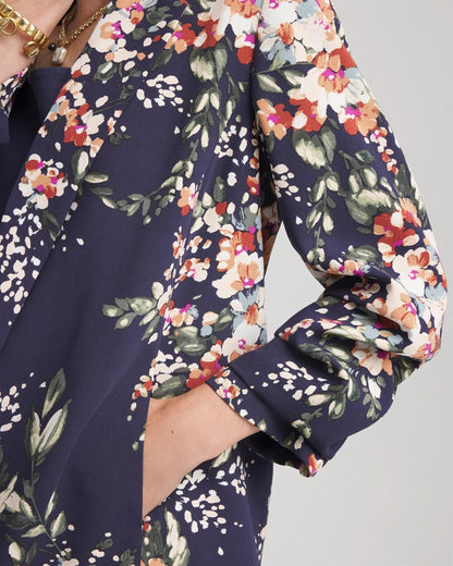 Chico's Floral Ruched Sleeve Blazer