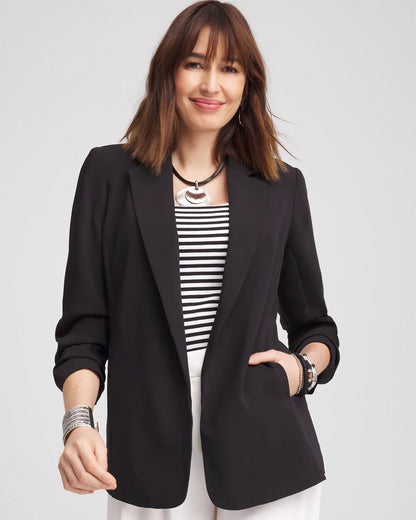 Chico's Notched-Lapel Ruched Sleeve Blazer