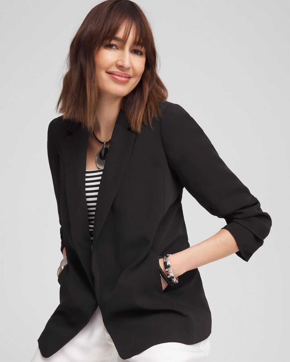 Chico's Notched-Lapel Ruched Sleeve Blazer