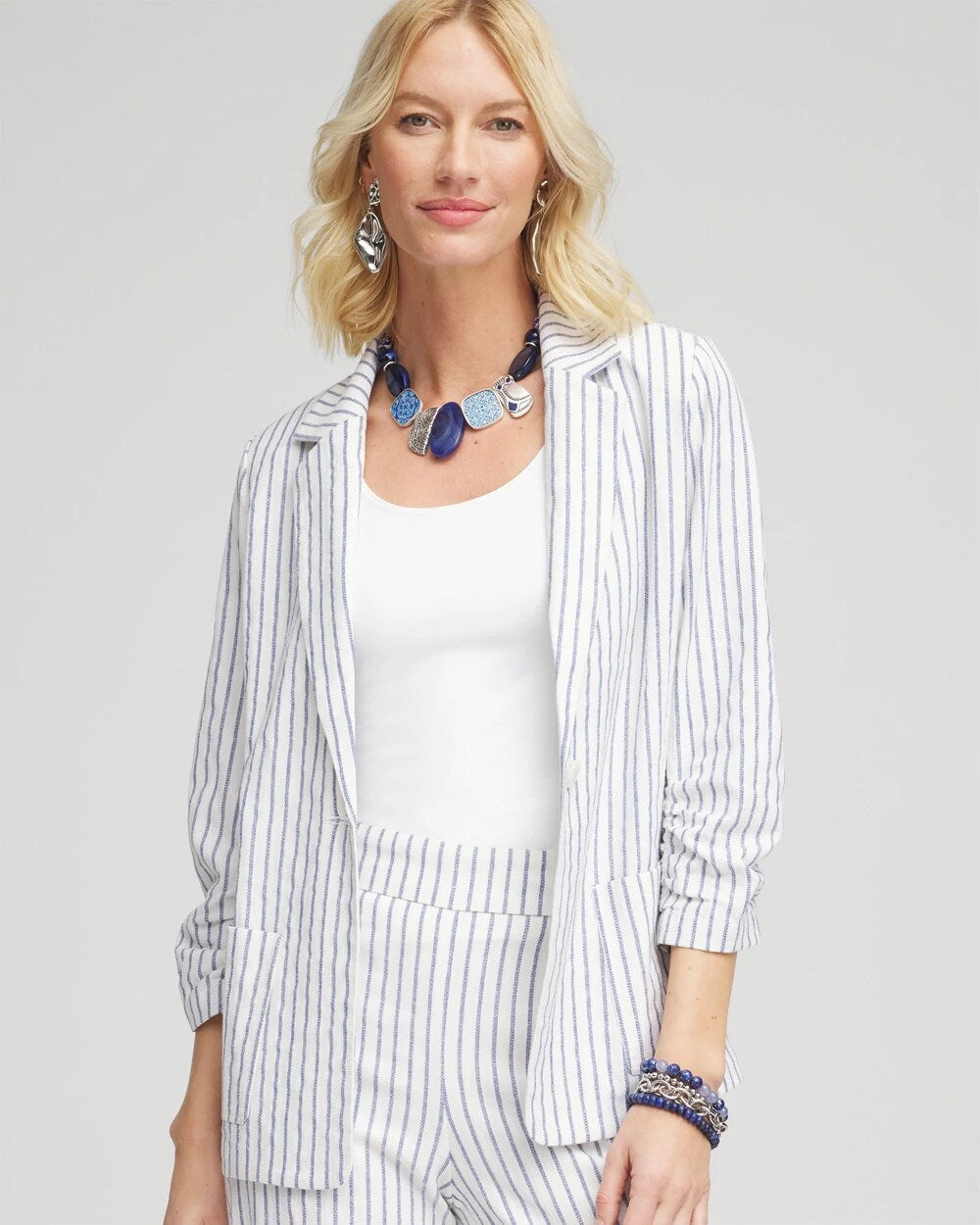 Chico's Striped Linen Stretch Blazer