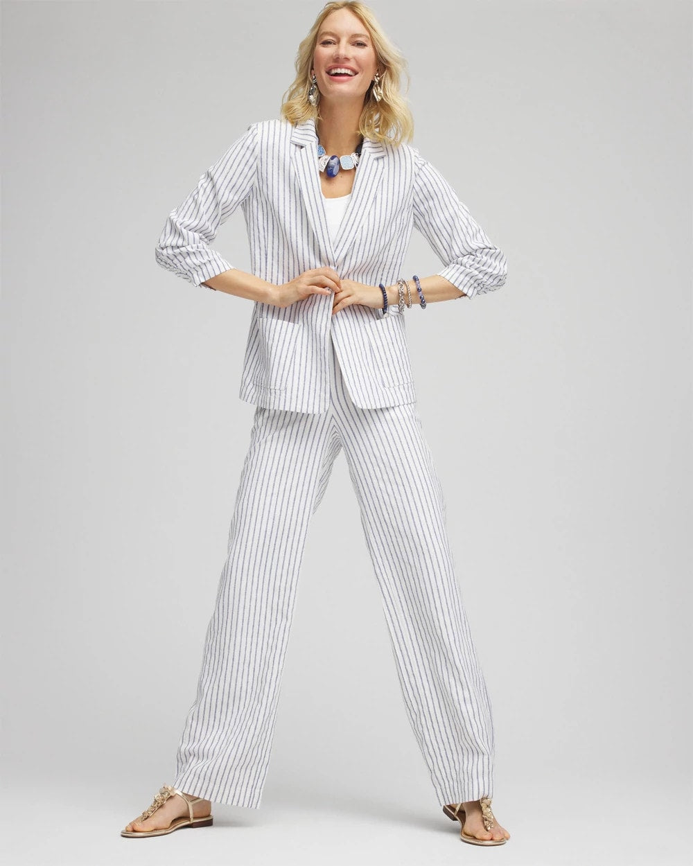 Chico's Striped Linen Stretch Blazer