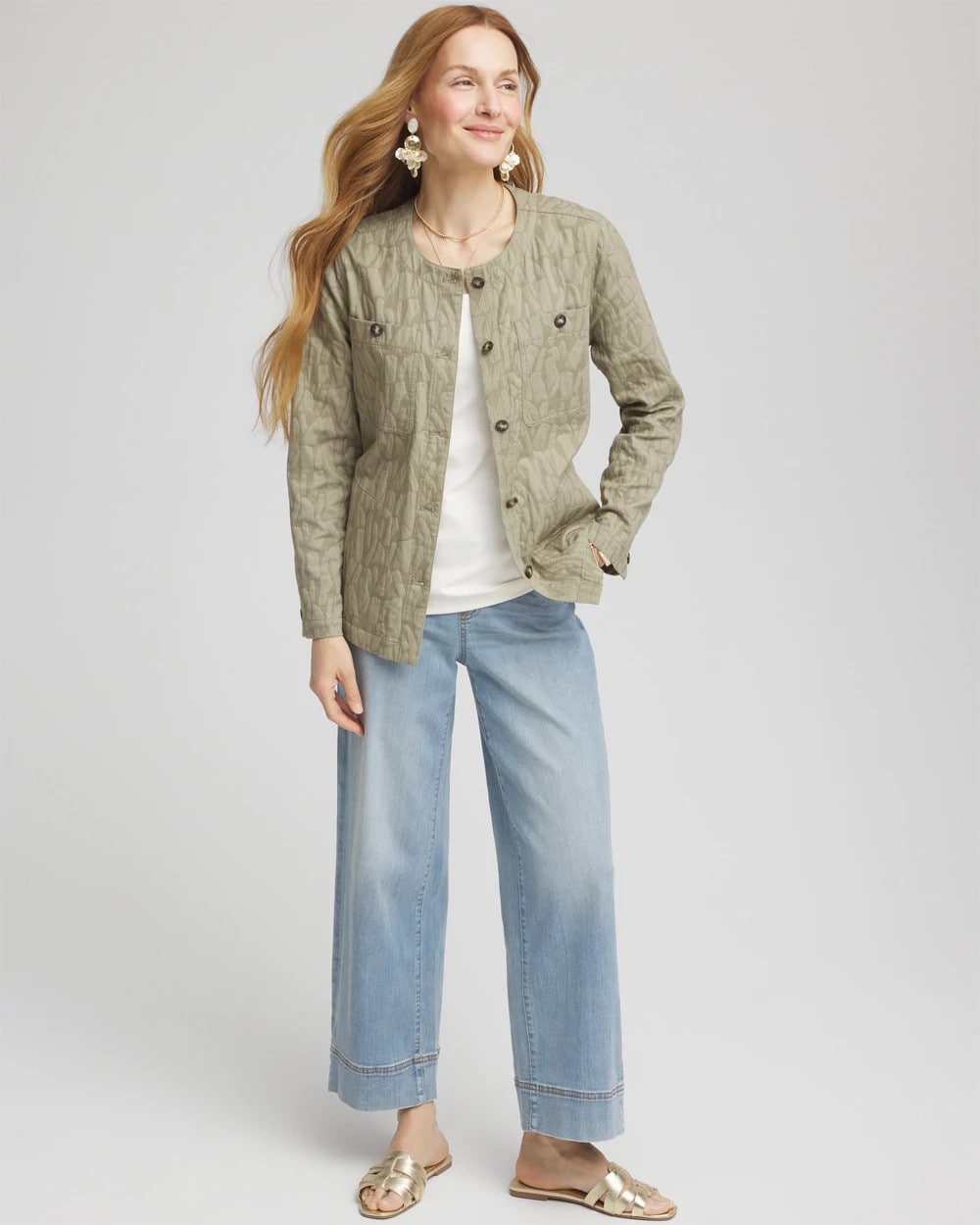 Chico's Jacquard Gauze Belted Field Jacket
