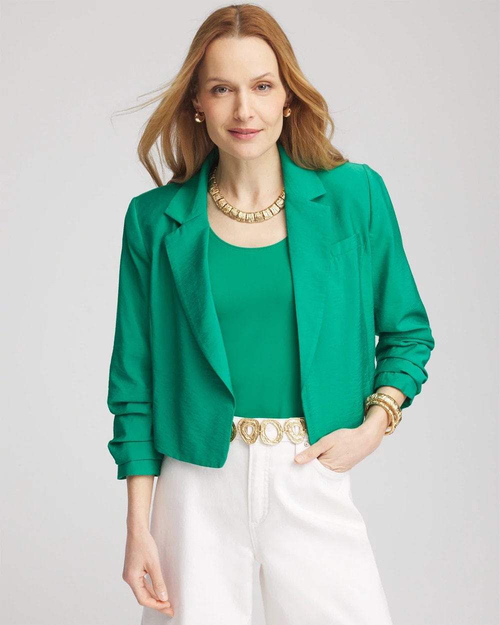 Chico's Cropped Ruched Sleeve Blazer