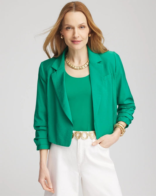 Chico's Cropped Ruched Sleeve Blazer
