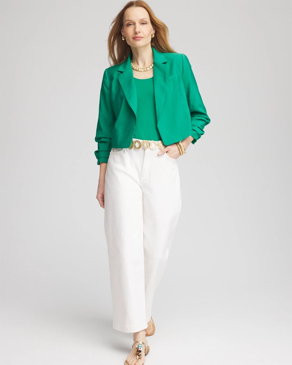 Chico's Cropped Ruched Sleeve Blazer