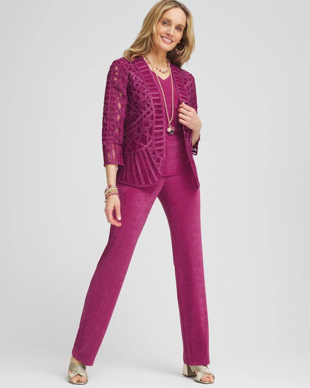 Chico's Travelers™ Collection Embroidered Lace Cutwork Jacket