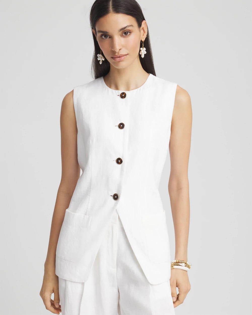 Chico's Linen Button-Front Shirt Vest