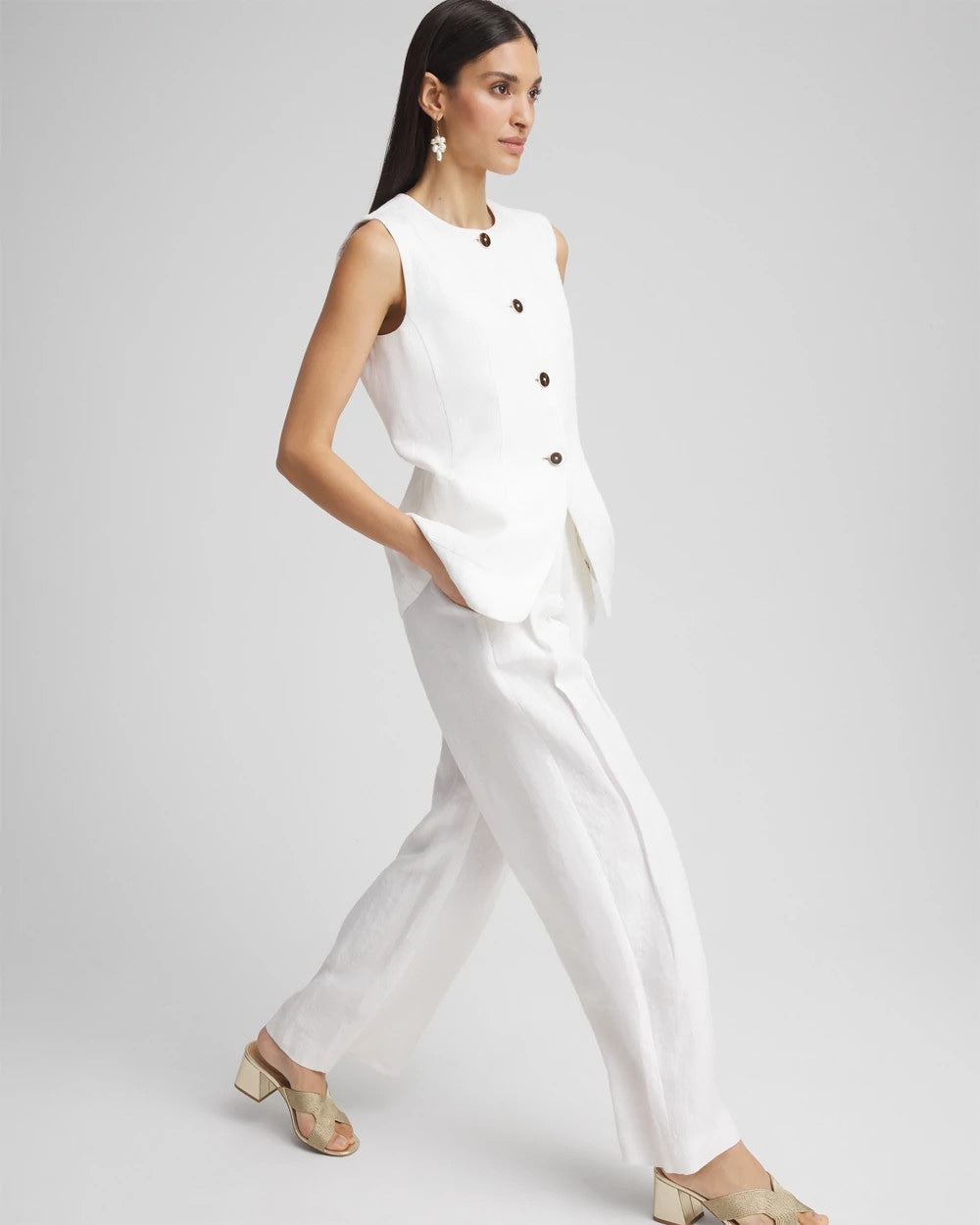 Chico's Linen Button-Front Shirt Vest