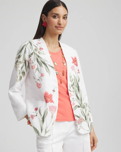 Chico's Floral Linen Non-Stretch Blazer