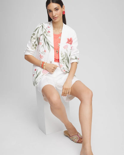 Chico's Floral Linen Non-Stretch Blazer