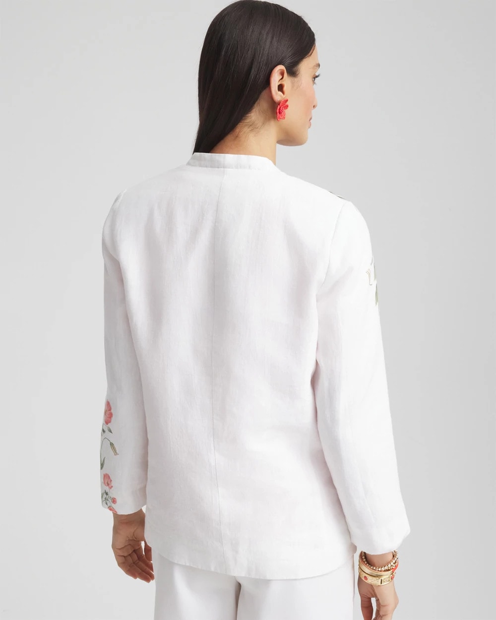 Chico's Floral Linen Non-Stretch Blazer