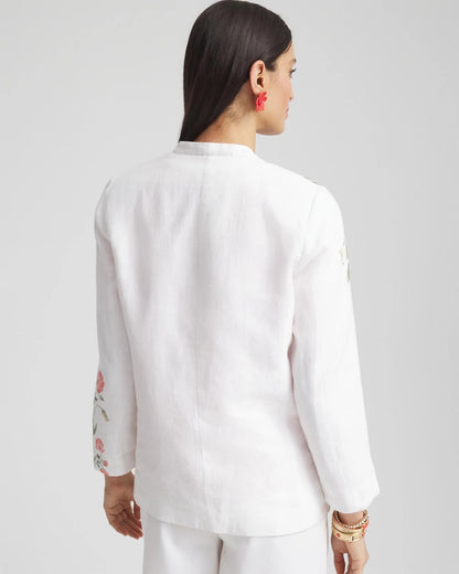 Chico's Floral Linen Non-Stretch Blazer