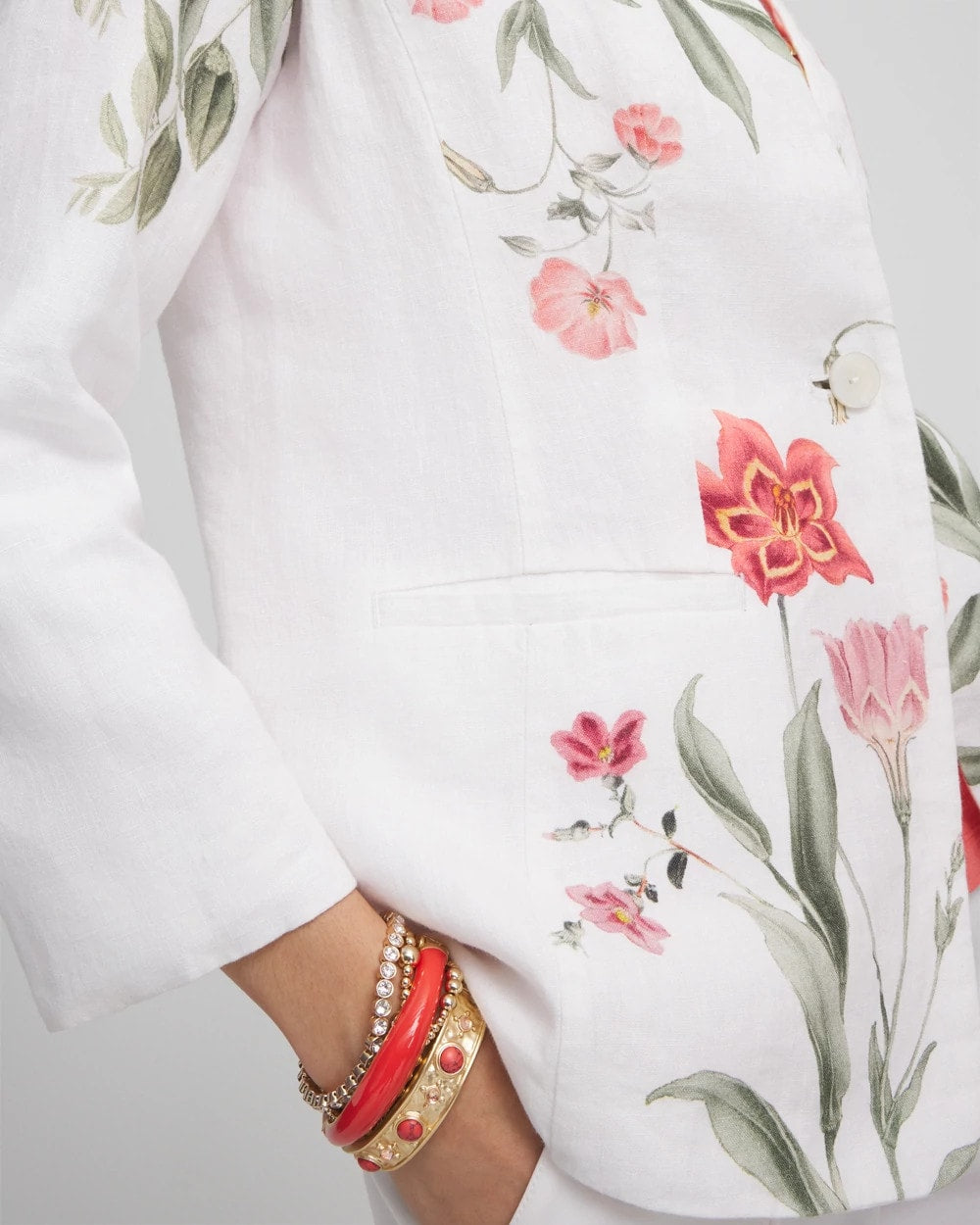 Chico's Floral Linen Non-Stretch Blazer