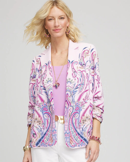 Chico's Ruched Sleeve Paisley Blazer