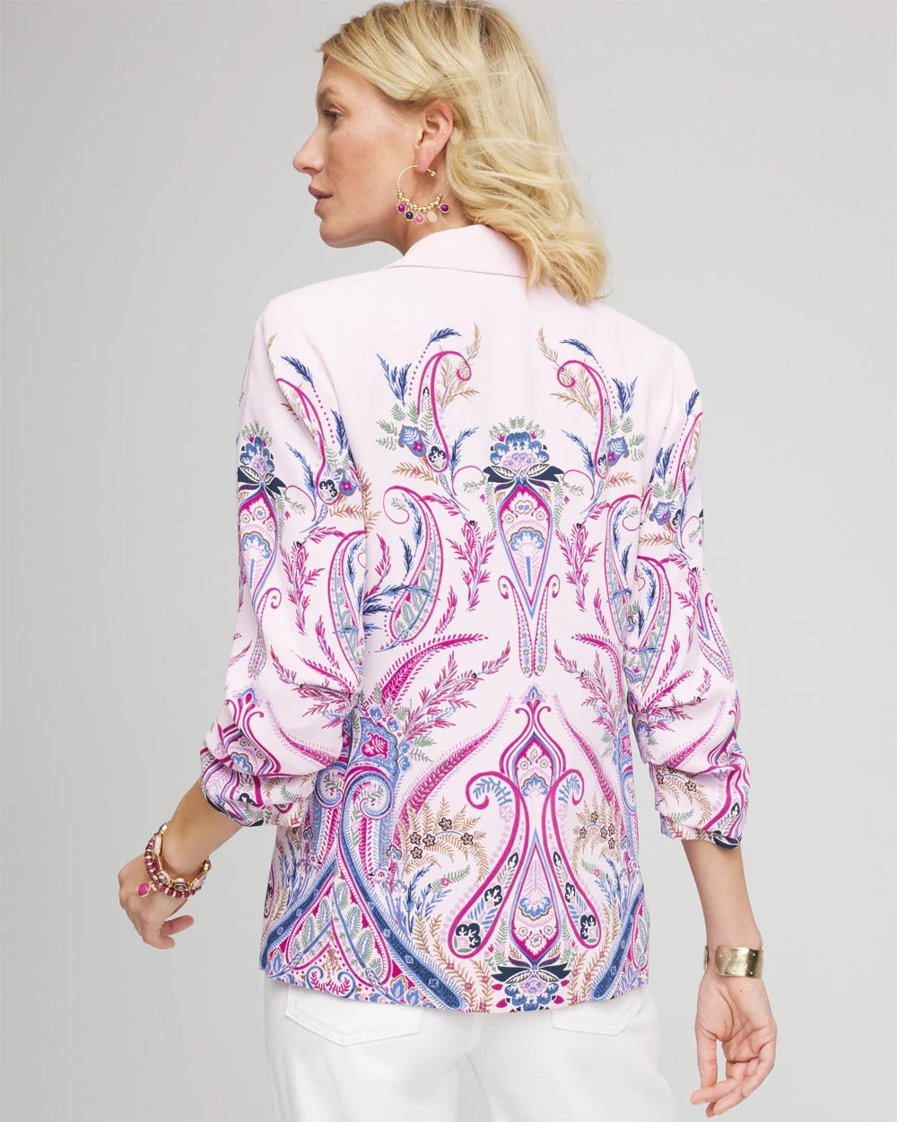Chico's Ruched Sleeve Paisley Blazer