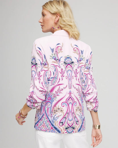 Chico's Ruched Sleeve Paisley Blazer