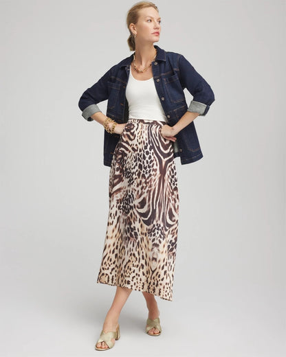 Chico's Animal Bengal Marks Faux Satin Skirt