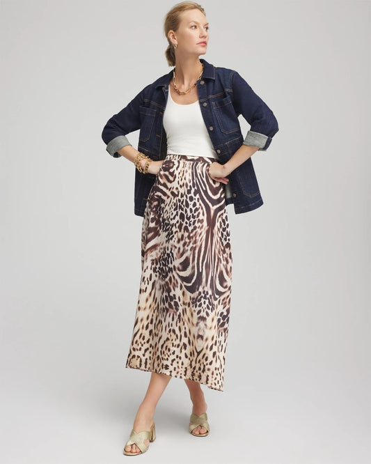 Chico's Animal Bengal Marks Faux Satin Skirt