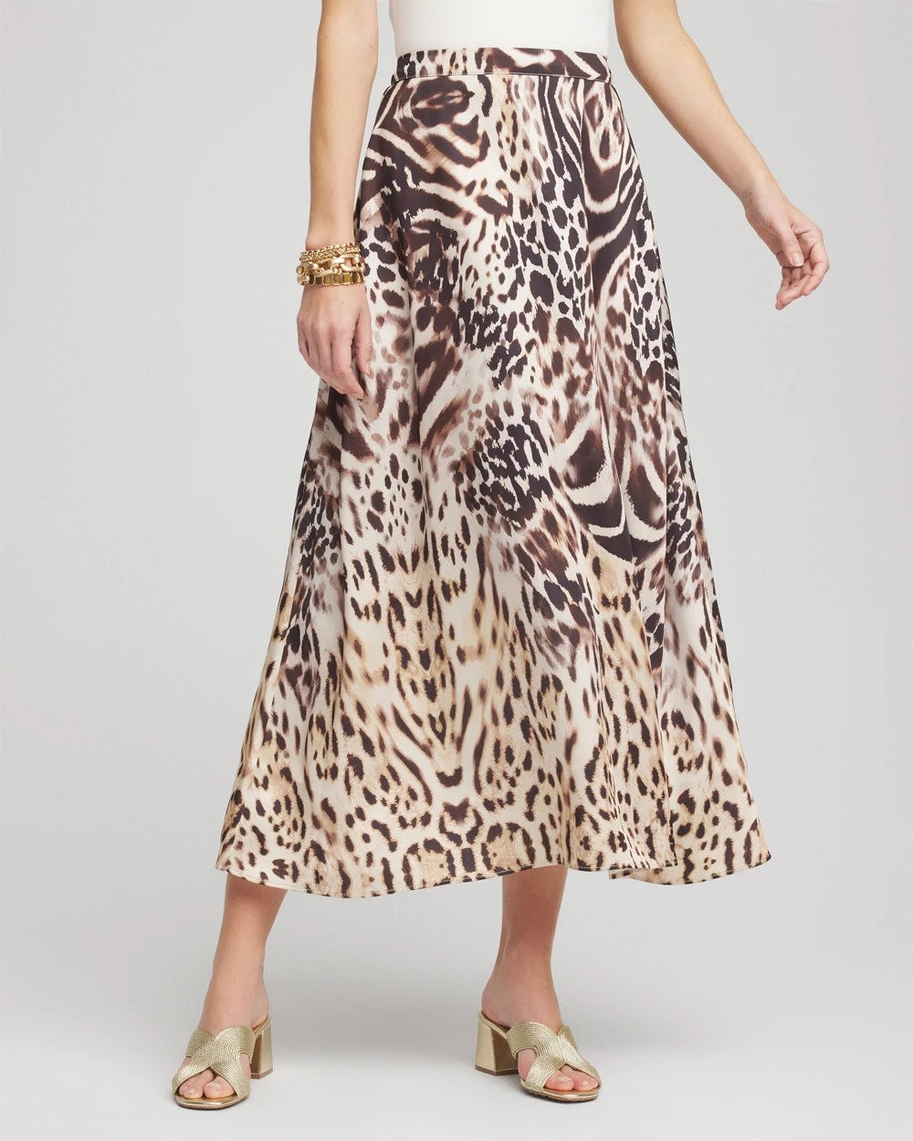 Chico's Animal Bengal Marks Faux Satin Skirt