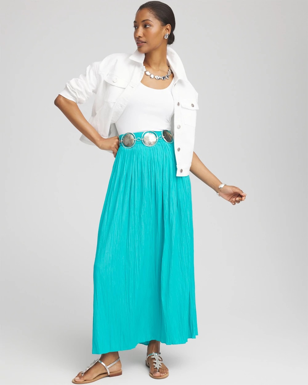 Chico's Pull-on Pleated Maxi Skirt