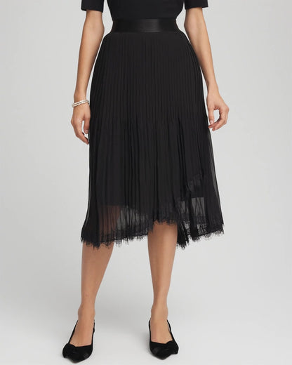 Chico's Pleated Lace Hem Midi Skirt