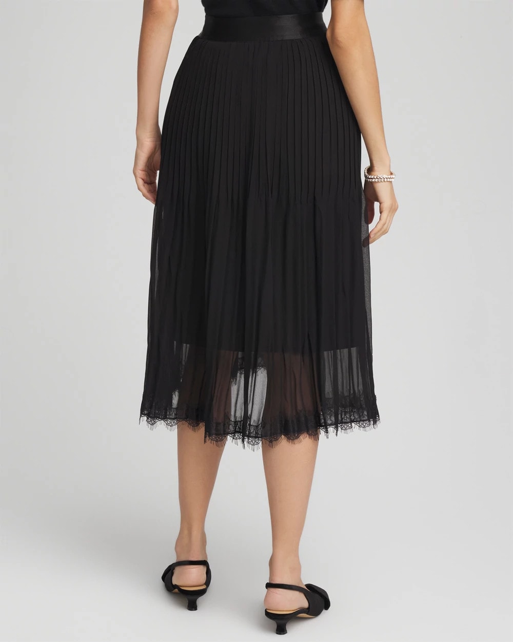 Chico's Pleated Lace Hem Midi Skirt