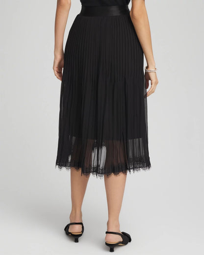 Chico's Pleated Lace Hem Midi Skirt
