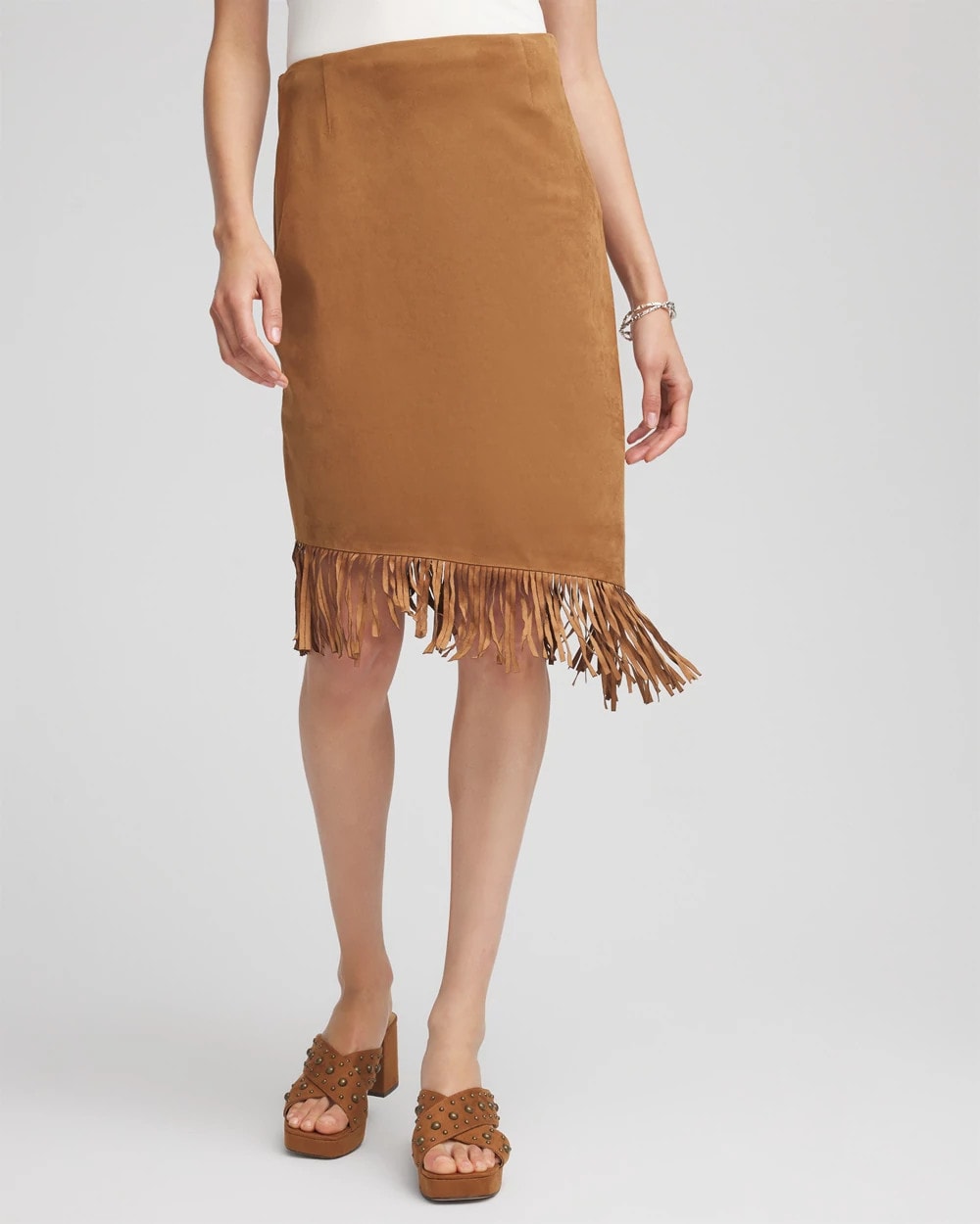 Chico's Suede Fringed Asymmetrical Skirt