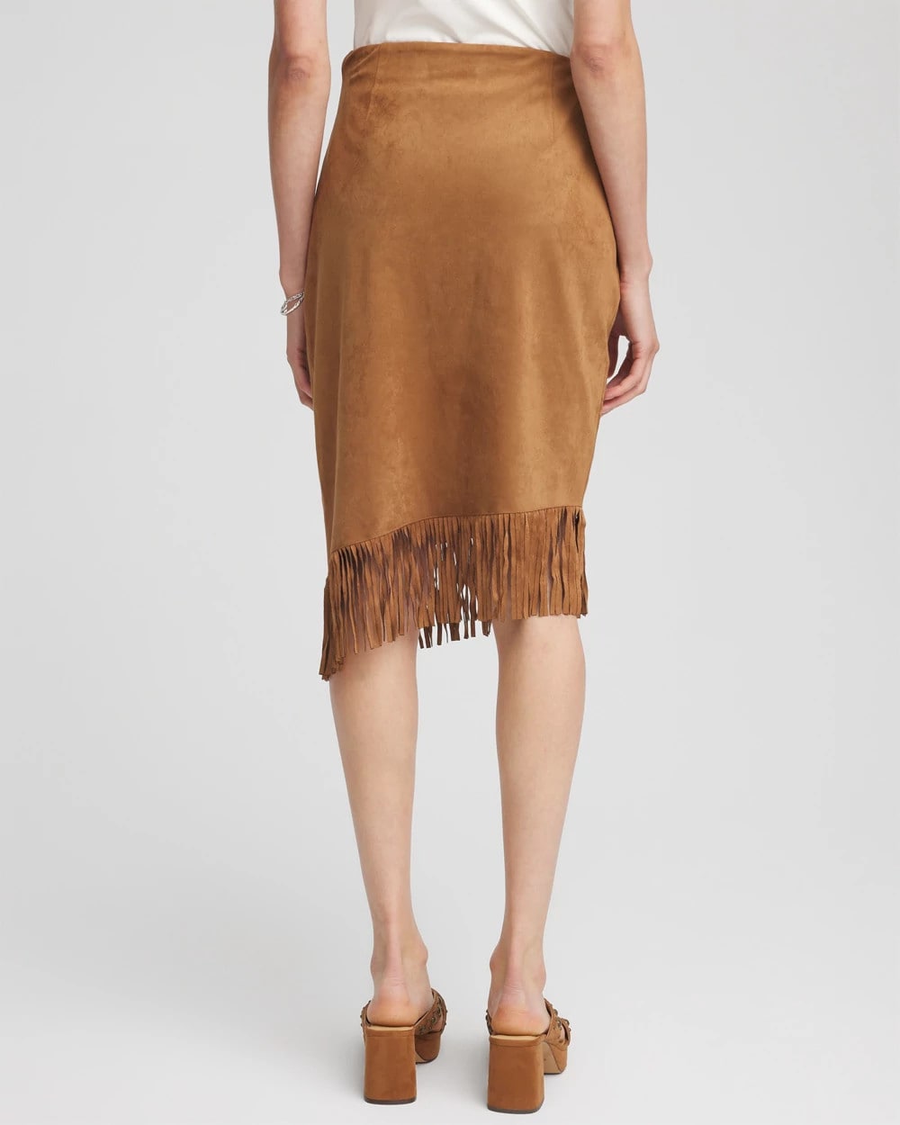 Chico's Suede Fringed Asymmetrical Skirt