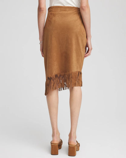 Chico's Suede Fringed Asymmetrical Skirt
