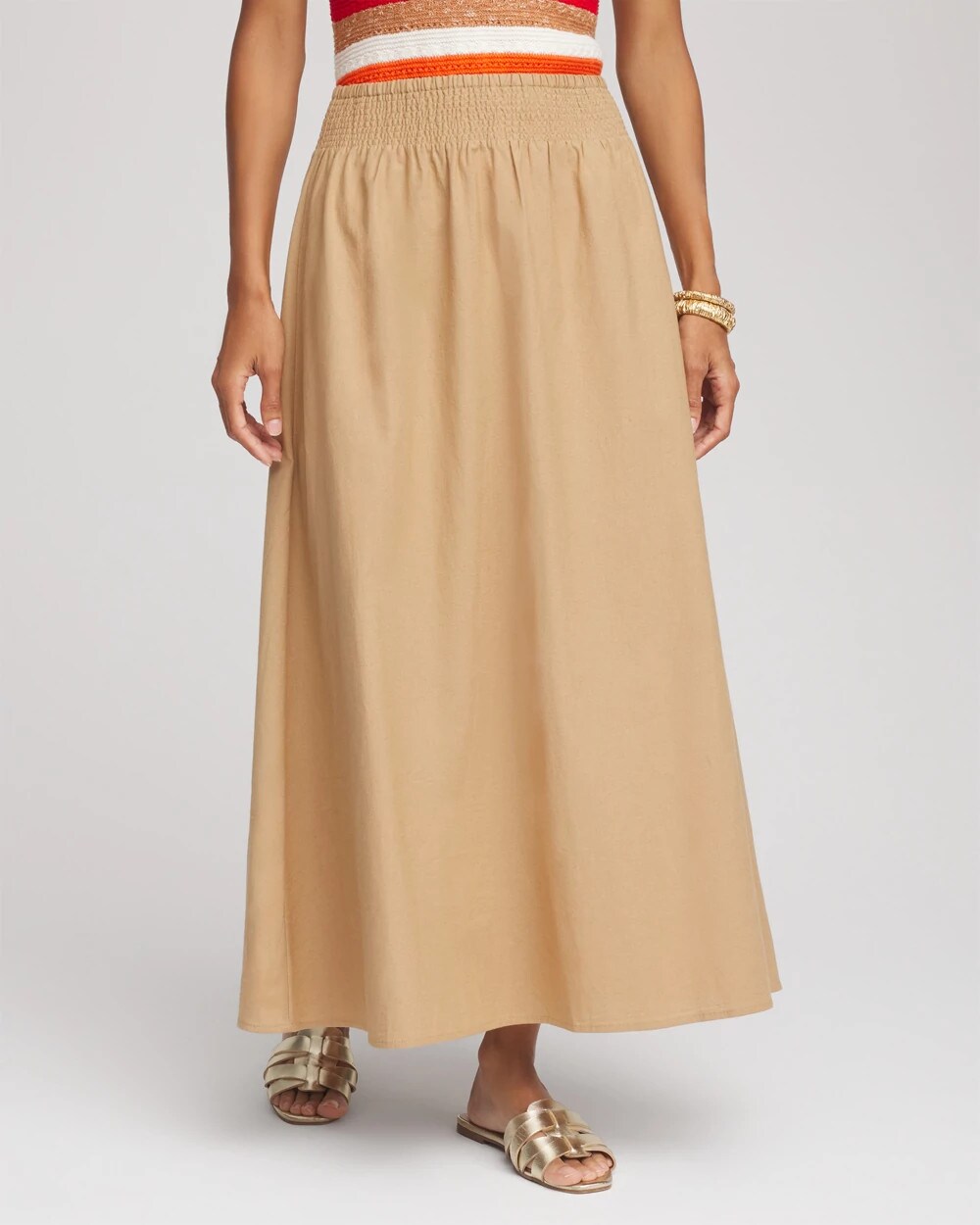 Chico's Smocked Pull-On Midi Skirt
