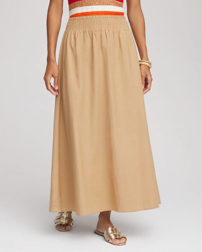 Chico's Smocked Pull-On Midi Skirt