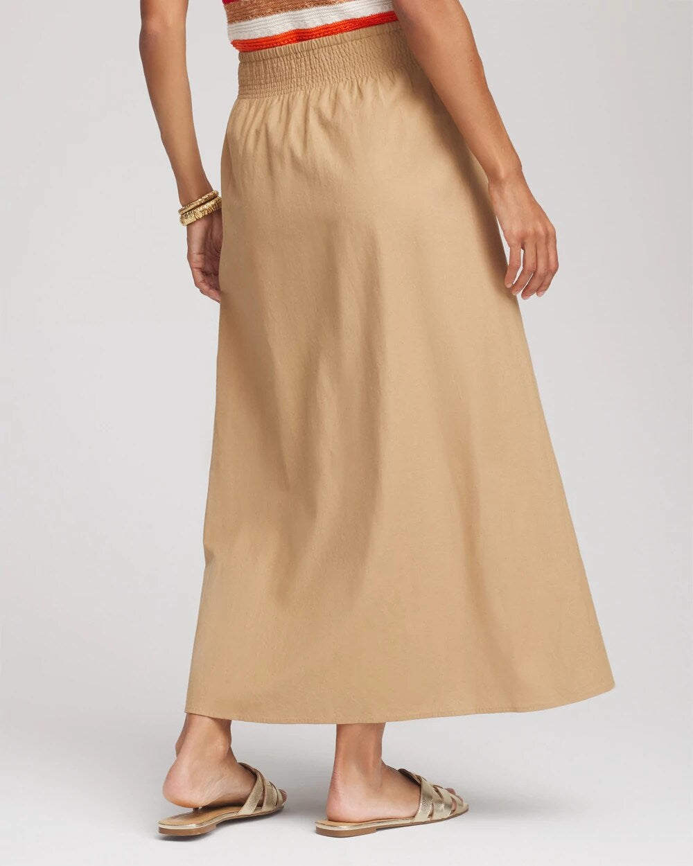 Chico's Smocked Pull-On Midi Skirt
