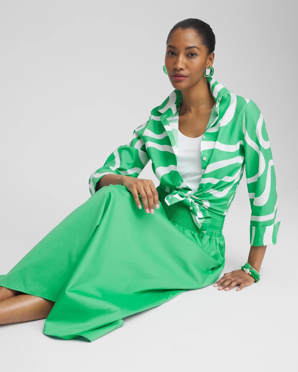 Chico's Poplin Smocked Waist Skirt