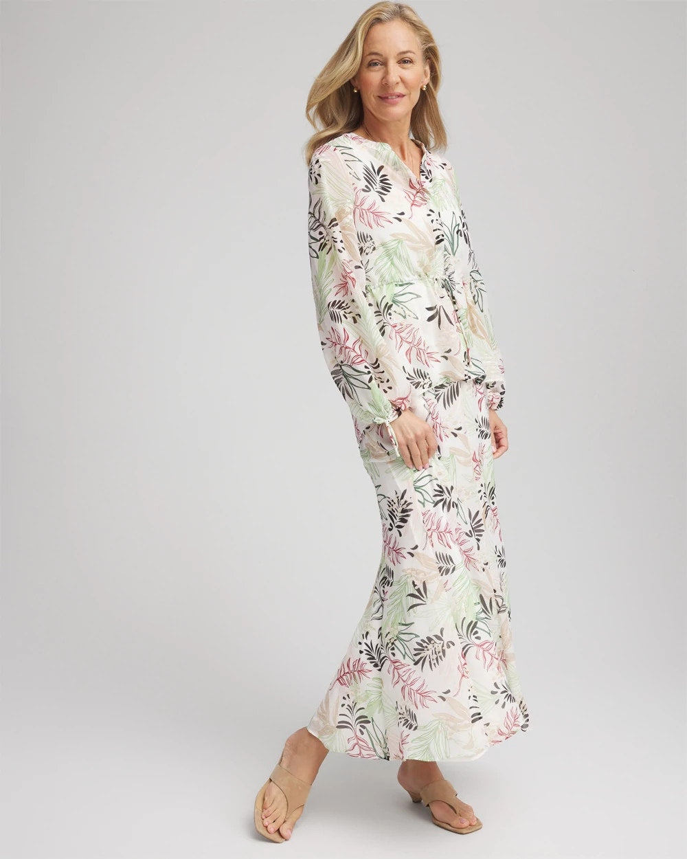 Chico's Floral Embroidered Crinkle Maxi Skirt